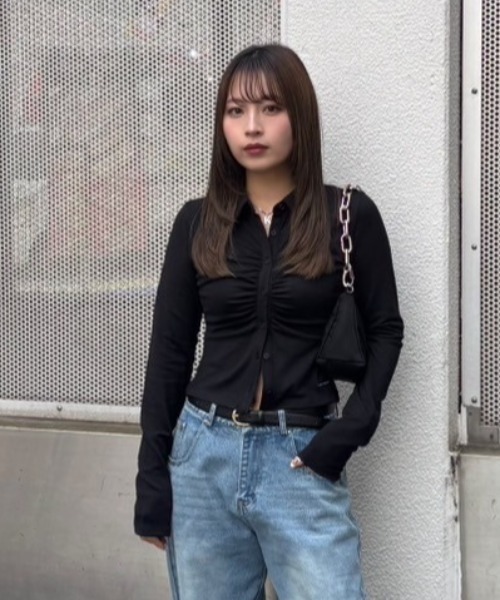 tシャツ フロントギャザーコンパクトカットトップ レディース
