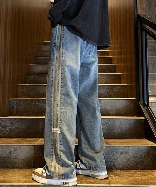 DIESELサイドラインワイドデニム DIESEL ワイドデニムパンツ サイドライン 異素材切替え y2k グランジ