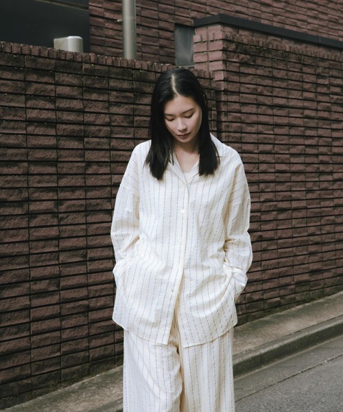 ブラウス シャツ new basic　インドコットンサッカーストライプシャツ レディース