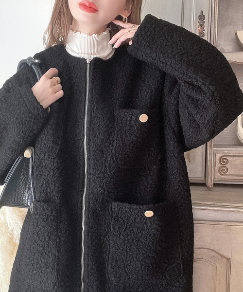 「mily bilet」 ノーカラーコート MEDIUM アイボリー レディース_画像4