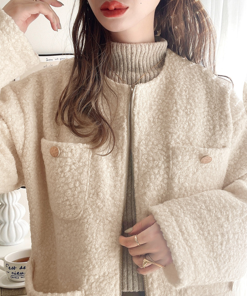 「mily bilet」 ノーカラーコート MEDIUM アイボリー レディース_画像9