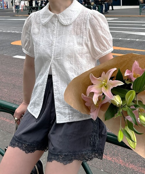 ブラウス シャツ 丸衿パフブラウス レディース Alley Tokyo ブラウス シャツ 丸衿パフブラウス レディース