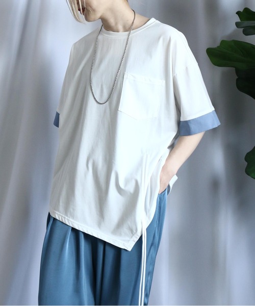 tシャツ 袖切替シャーリングTシャツ レディース