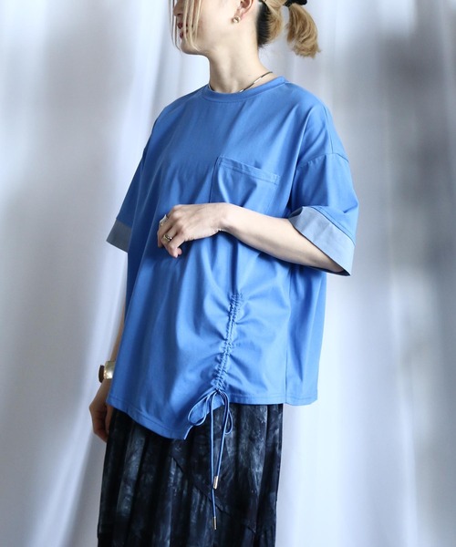 tシャツ ムラ染めシャーリングTシャツ レディース セール】ムラ染めシャーリングTシャツ（Tシャツ/カットソー