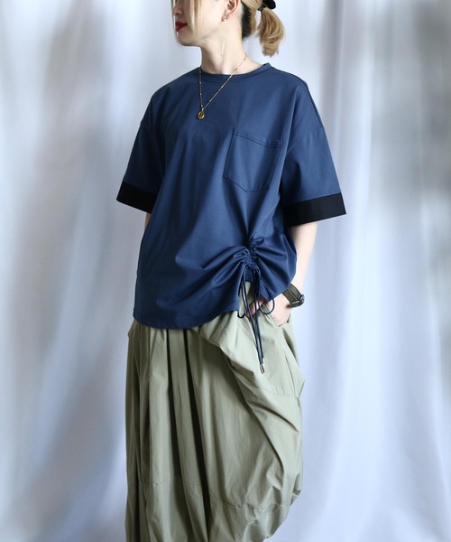 BITTOKO tシャツ 袖切替シャーリングTシャツ レディース