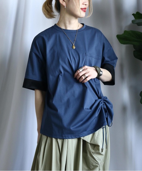 BITTOKO tシャツ 袖切替シャーリングTシャツ レディース