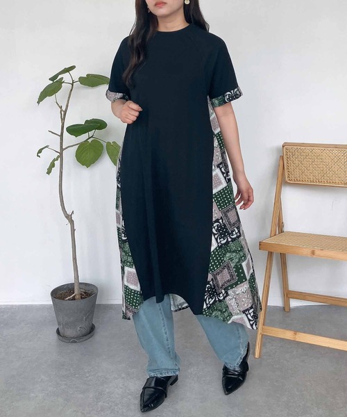 AS KNOW ワンピース ○切り替えワッフル5分袖ワンピース