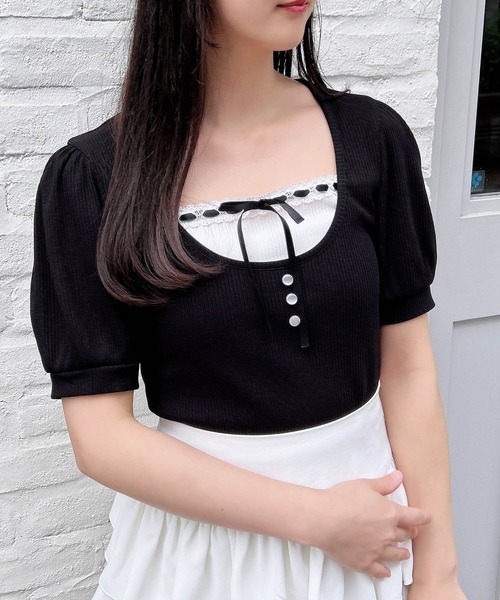 INGNI（イング） tシャツ レイヤード風リブリボントップス レディース