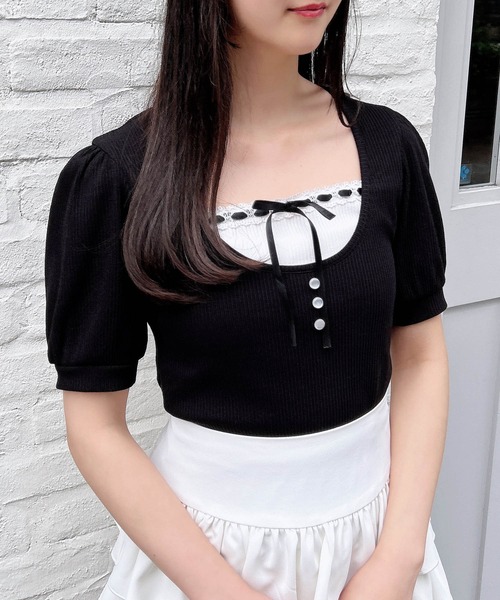 INGNI（イング） tシャツ レイヤード風リブリボントップス レディース