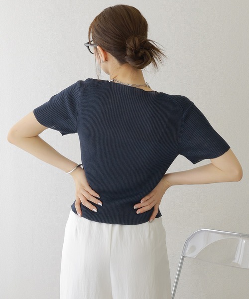ニット セーター double zip lib tops /リブ ダブルジップ 半袖 ニット
