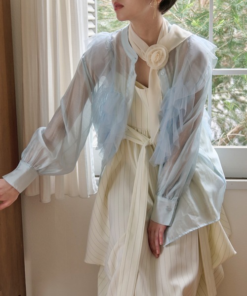 loin nuit ブラウス シャツ tulle bustier design sheer shirt