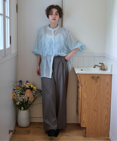 loin nuit ブラウス シャツ tulle bustier design sheer shirt