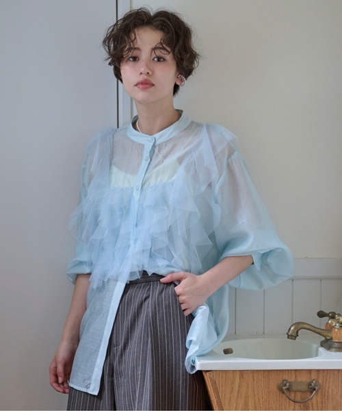 loin nuit ブラウス シャツ tulle bustier design sheer shirt