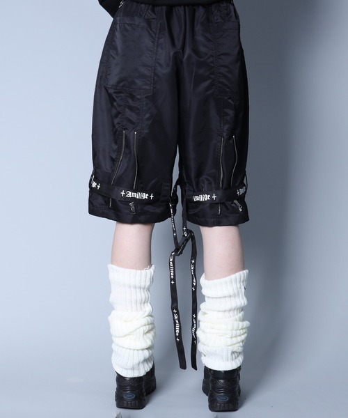 Amilige ベルト付きZIPデザインパンツ Mサイズ Amilige パンツ デザインベルトボンテージショートパンツ