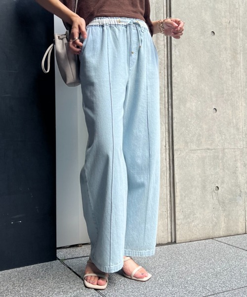 ジーンズ デニム デニムパンツ 「2サイズ展開/オールシーズン」デニムイージーパンツ レディースの画像