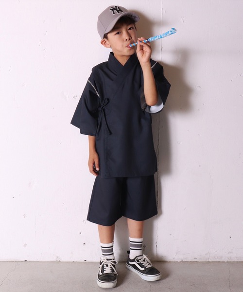 WOLF&RITA キッズ 甚平 ブラック総柄 BAYBLO 甚平 浴衣 (DV)キッズ「男の子」総柄プリント 甚平 キッズ 子供