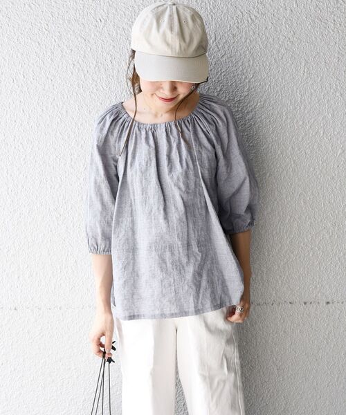 「liflattie ships」 7分袖ブラウス MEDIUM ブルー レディース