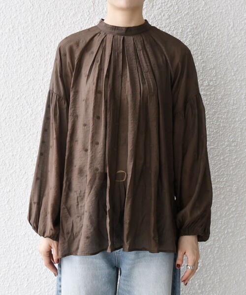 SHIPS any ブラウス シャツ any:「手洗い可能」シアー ドット スタンド