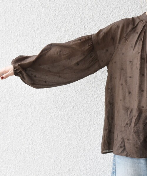 SHIPS any ブラウス シャツ any:「手洗い可能」シアー ドット スタンド