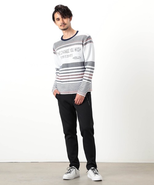 ニコルクラブフォーメン（NICOLE CLUB FOR MEN）/【NICOLE SPORTS】ロゴタックジャカードボーダーニット NICOLE CLUB FOR MEN（ニコルクラブフォーメン） セーター ニット