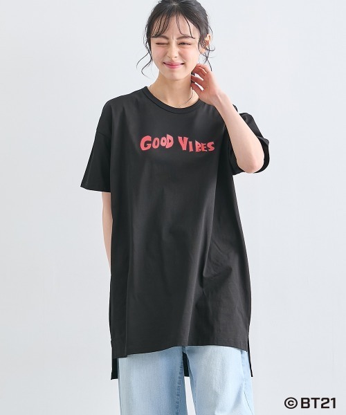 SMILELAND tシャツ 半袖 「BT21」ゆるシルエットプリントチュニックT