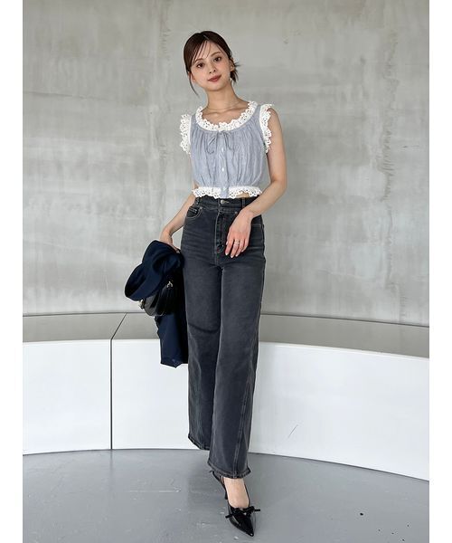 snidel スナイデル　クロップドコットンフリルブラウス　ブラック　BLK SNIDEL ブラウス シャツ クロップドコットンフリルブラウス