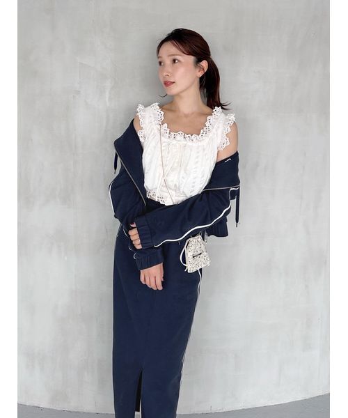 snidel クロップドコットンフリルブラウス SNIDEL - snidel スナ クロップドコットンフリルブラウス 25ssの