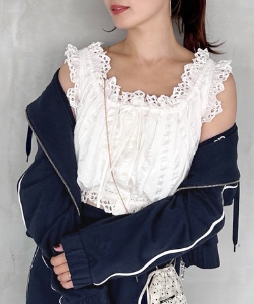 SNIDEL ブラウス シャツ クロップドコットンフリルブラウス