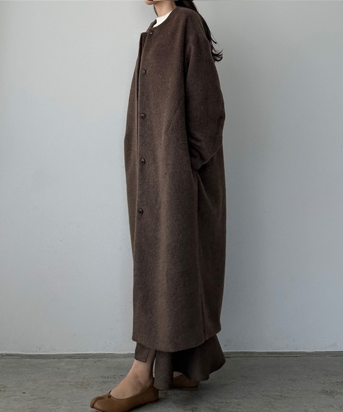 「Louere」 ノーカラーコート X-LARGE クリーム レディース_画像3