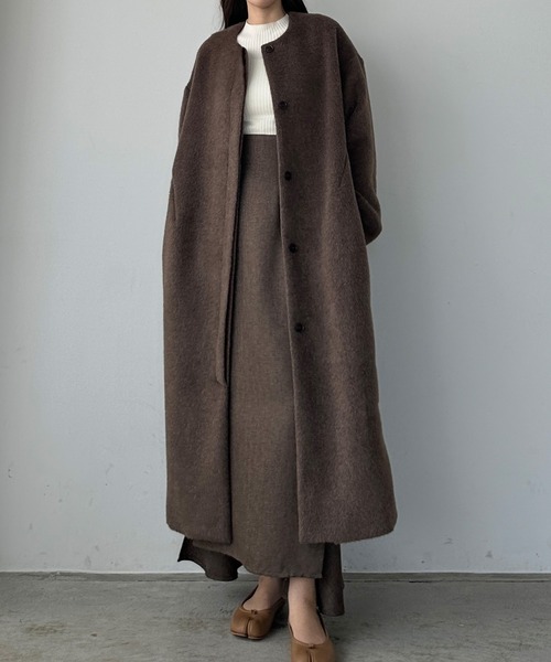 「Louere」 ノーカラーコート X-LARGE クリーム レディース_画像4