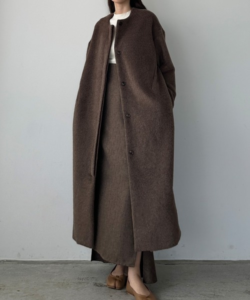 「Louere」 ノーカラーコート X-LARGE クリーム レディース_画像5