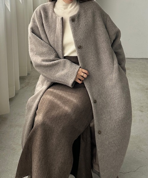 「Louere」 ノーカラーコート X-LARGE クリーム レディース_画像9