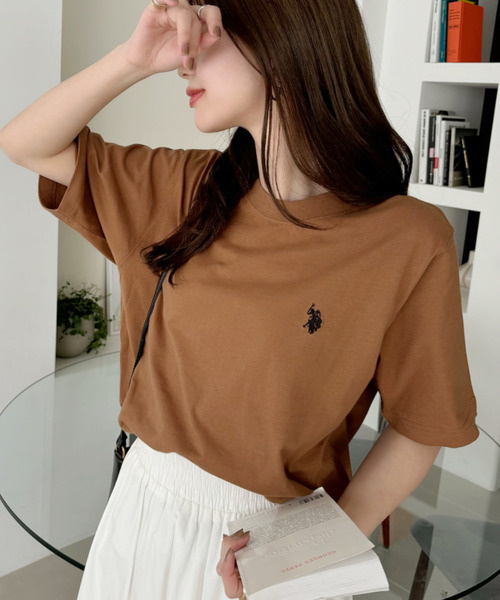 「U.S. POLO ASSN.」 半袖Tシャツ L サーモンピンク レディース_画像4