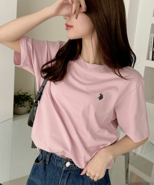 「U.S. POLO ASSN.」 半袖Tシャツ L サーモンピンク レディース_画像9