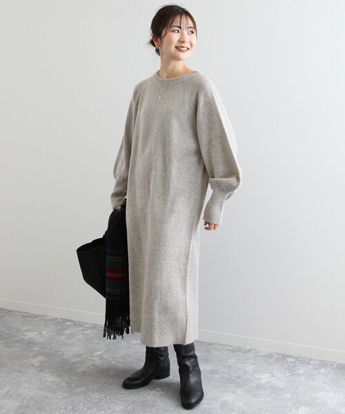 スローブイエナ　slobe iena ギャザーニットワンピース 新品タグ付き SLOBE IENA（スローブイエナ） ニットワンピース FREE ベージュ