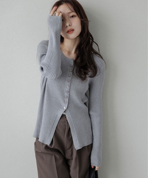 ニット セーター フロントボタンスリットリブニット レディース