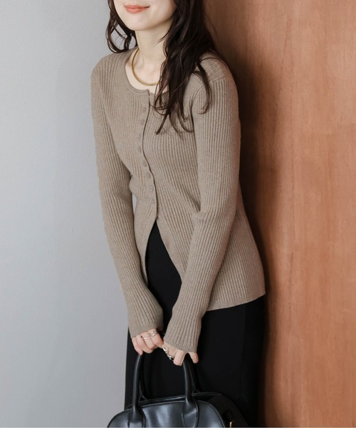 今期商品♡ ニット セーター フロントボタン スリットリブニット/ロング丈/長袖