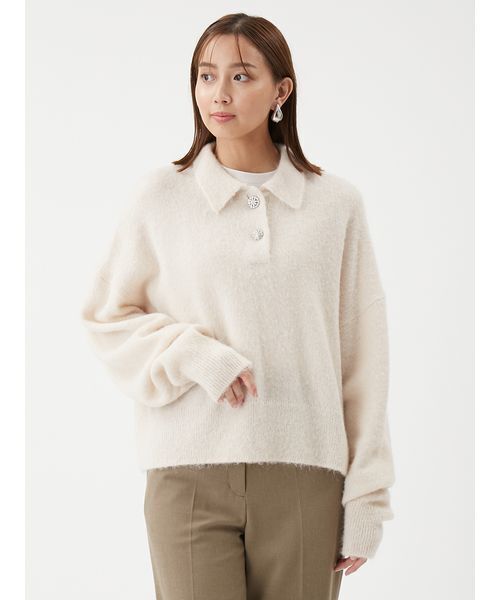 Mila Owen（ミラオーウェン） ポロシャツ ポロ ビジュー釦クロップド