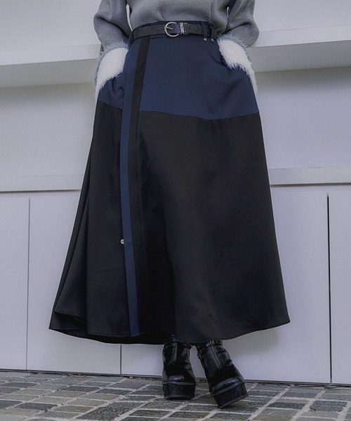 【HARE】 フレアスカート フリーサイズ ネイビー HARE（ハレ） スカート ハイショクカラーフレアスカート(HARE