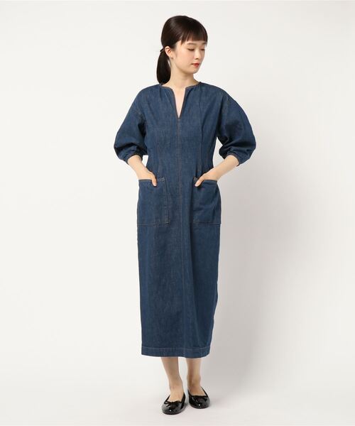 「VERMEIL par iena」 7分袖ワンピース 38 ブルー レディース_画像5