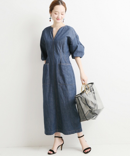「VERMEIL par iena」 7分袖ワンピース 38 ブルー レディース_画像7