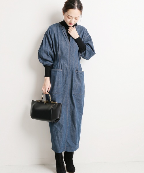 「VERMEIL par iena」 7分袖ワンピース 38 ブルー レディース_画像9
