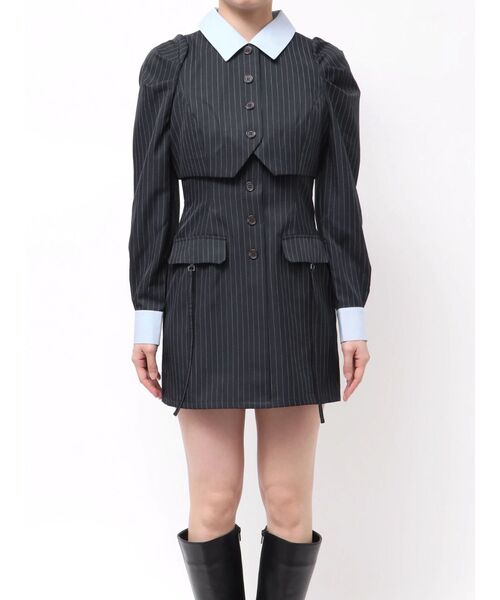 dazzlin パフスリーブドッキングミニワンピース Sサイズ dazzlin（ダズリン） ワンピース パフスリーブレイヤードミニ