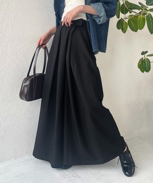 パンツ スカーチョ タックデザインスーパーワイドパンツ レディース