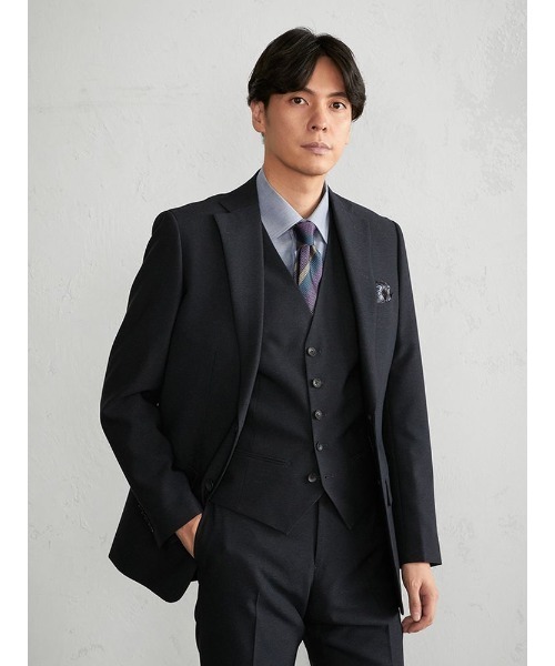 【ゆったりサイズ】パーフェクトスーツファクトリー スリーピーススーツ BB4 紺 Perfect Suit FActory（パーフェクト スーツ ファクトリー） 3ピース