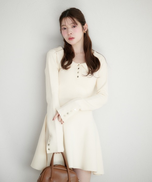 fupel ワンピース back open ribbon mini collar onepiece / バック