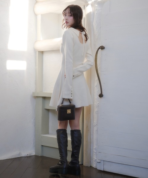 fupel ワンピース back open ribbon mini collar onepiece / バック 
