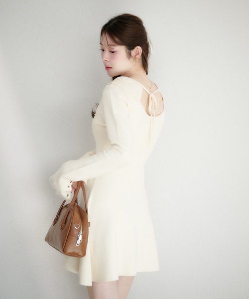 fupel ワンピース back open ribbon mini collar onepiece / バック