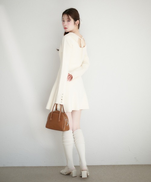 fupel ワンピース back open ribbon mini collar onepiece / バック