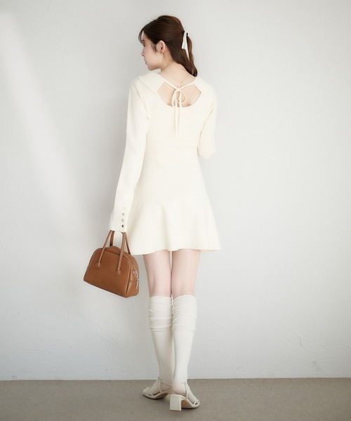 fupel ワンピース back open ribbon mini collar onepiece / バック